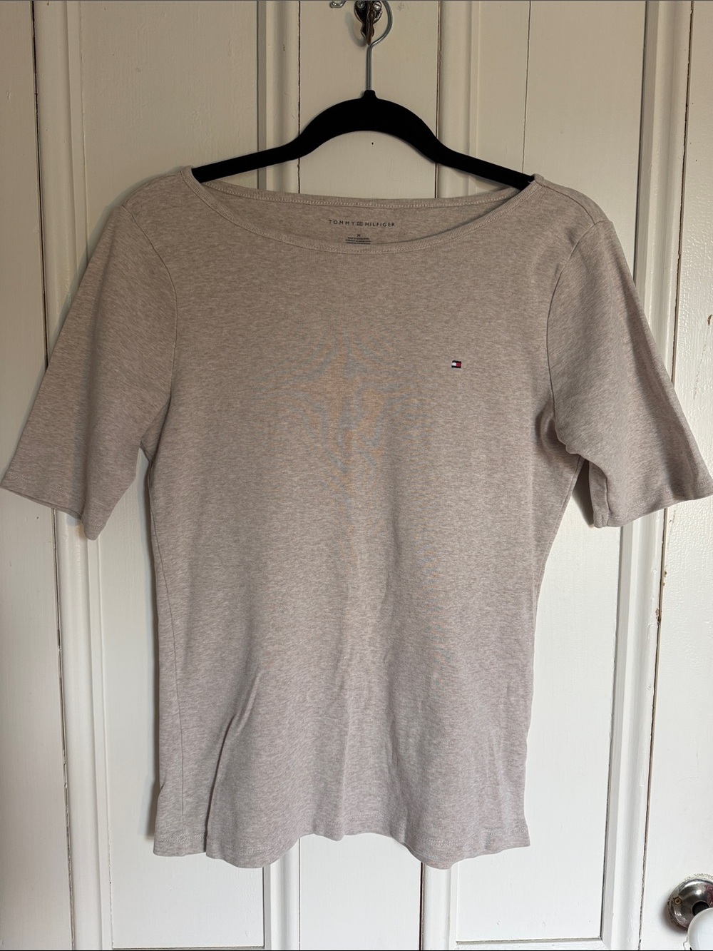 Tommy Hilfiger Beige Short Sleeve Boat Neck Tee
